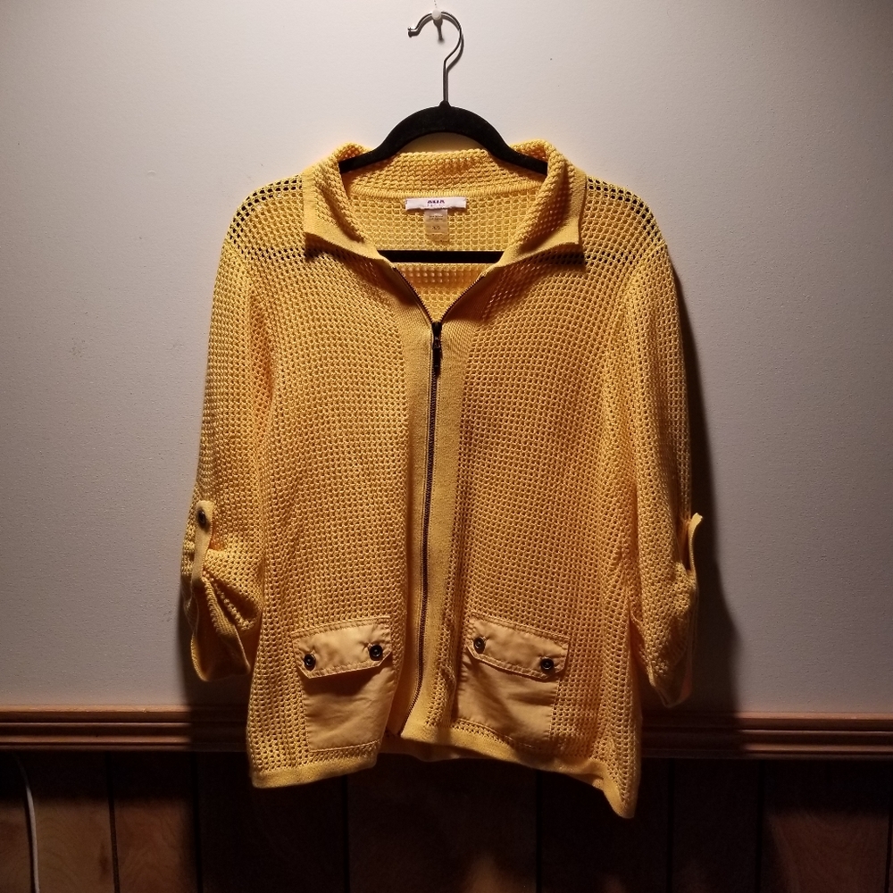 🔥HOST PICK🔥🍭Alia Petite zip up mesh sweater with front pockets